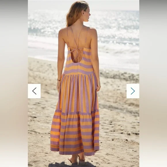 Sz medium 10 Anthropologie NWT Striped Purple and Orange Maxi Dress - Picture 2 of 12